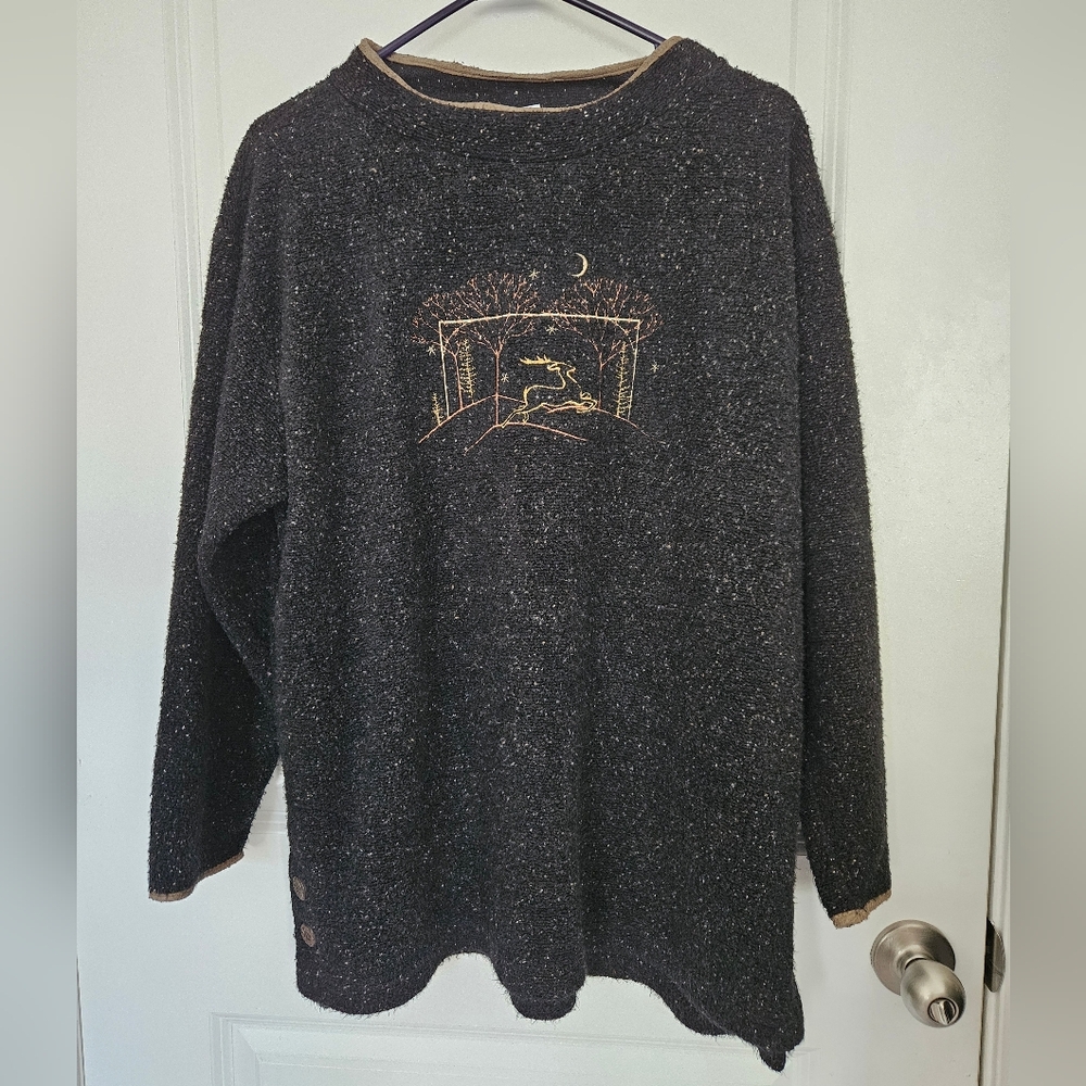 Vintage Artisan Black Sweater with Gold Design
